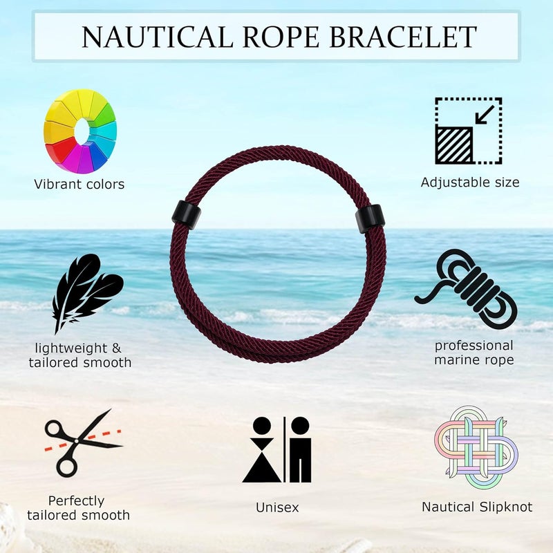 TempBeau Store Nautical Braided Rope Bracelets Set - 6 Pcs Adjustable Braided Cord Bracelet, Handmade Navy Marine String Bracelet with Metal Knot, Men Women Braided Bracelets Gifts - Image 5